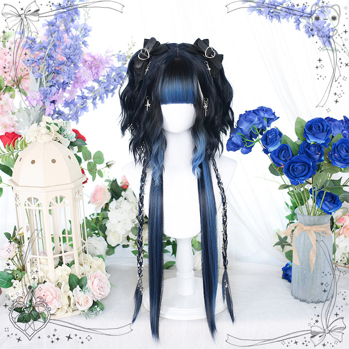 Dalao Home~Water Blue~Long Straight Gradient Princess Cut Wig   
