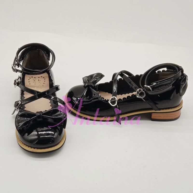 Antaina~Sweet Lolita Shoes Japanese Style Tea Party Lolita Shoes Size 42-45 shining black 42 