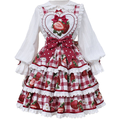 Alice Girl~Sweet Plaid Lolita Salopette Dress S wine red 