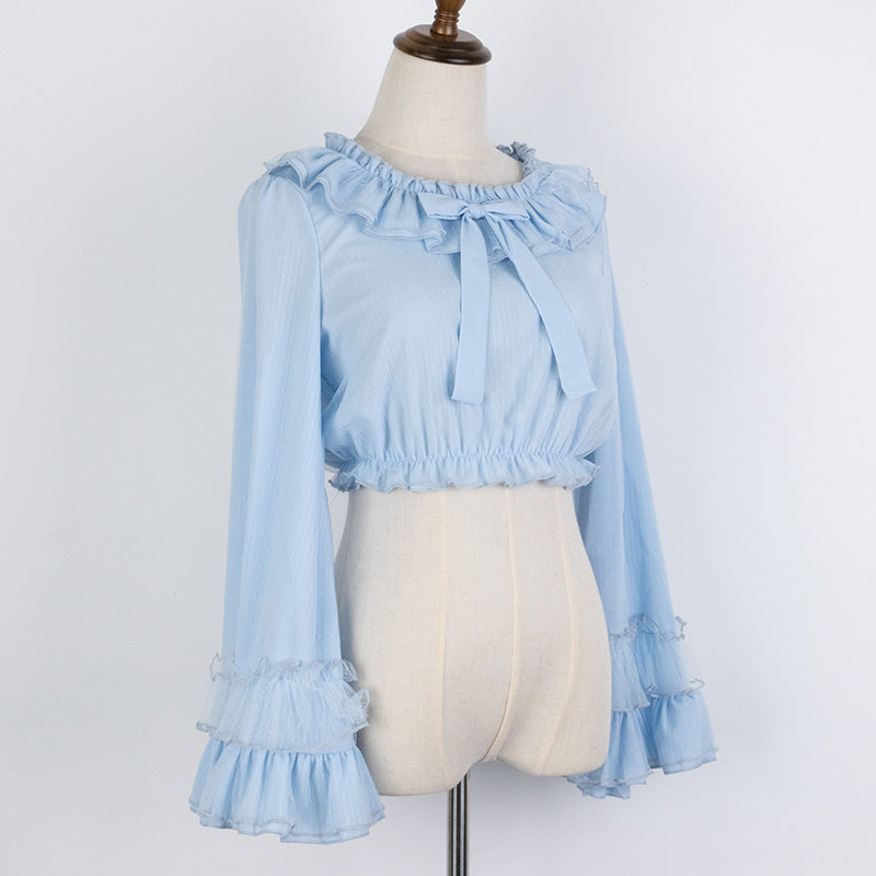 Sakurada Fawn~Cheese Chocolate Long Sleeve Lolita Blouse M blue 