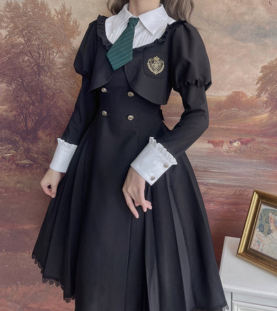 Alice Girl~Greene College~Preppy Style Fake Two-piece Lolita OP XS black 