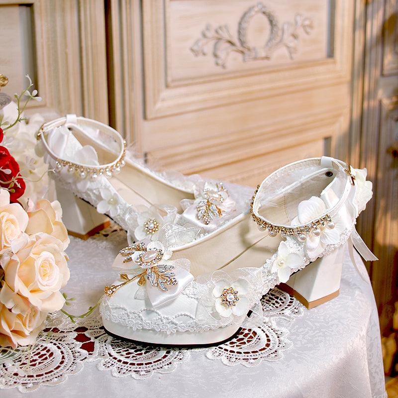 One Night - Wedding Lolita Floral Pointed Toe Heels