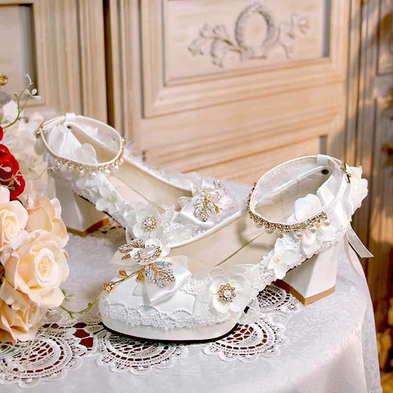 One Night~Wedding Lolita Floral Pointed Toe Heels   