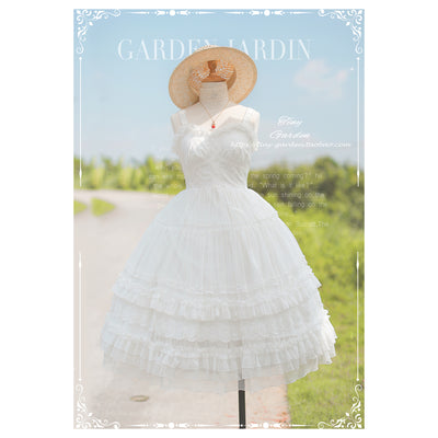 Tiny Garden~Dream Bouquet~Elegant Lolita Solid Color Jumper Dress S White dot yarn 