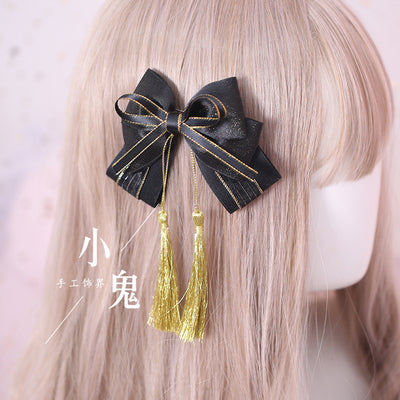 Xiaogui~Gothic Accessories Lolita Bow KC Hairclip No.11 golden line tassel fish mouth clip  