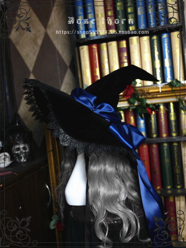 Rose Thorn - Holy Cross - 12 Colors Lolita Halloween Witch Hat navy blue