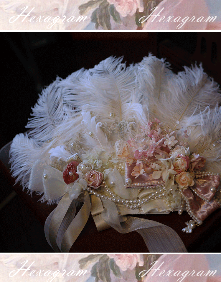 Hexagram~Handmade Tea Party Ostrich Feather Lolita Fan   