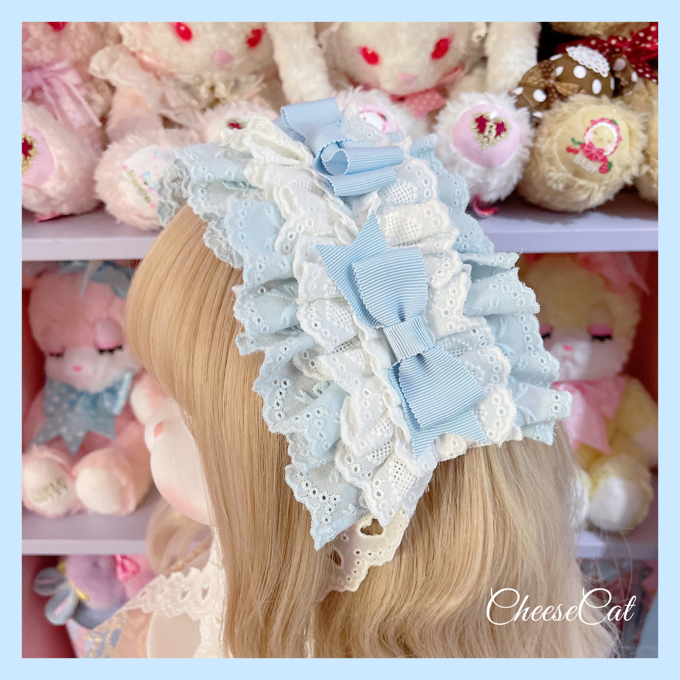 (Buyforme) CheeseCat~Doll Lullaby Tabby Cat Cotton Lolita Headdress blue+white cotton hairband  
