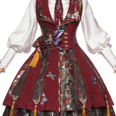 Youpairui~Qi Lolita Tea Party Red Jumper Dress S belt suit 