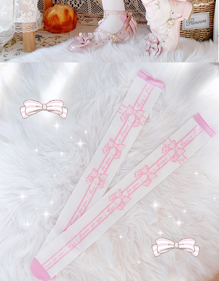Roji roji - Annie's Gift Cotton Lolita Stockings One Size pink bow