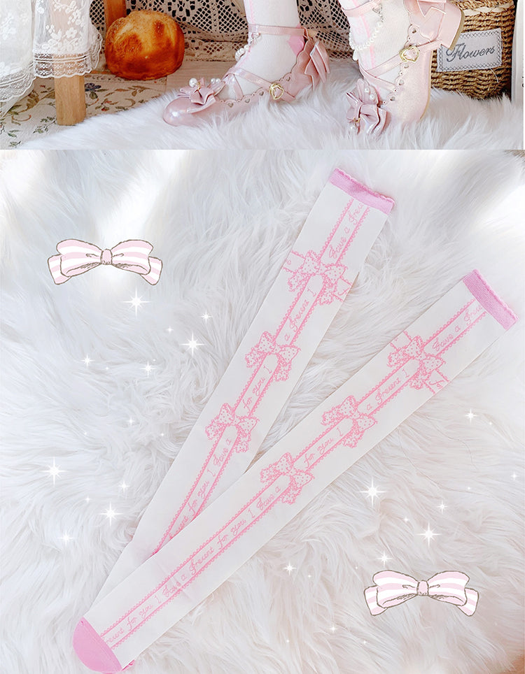 Roji roji~Annie's Gift Cotton Lolita Stockings free size pink bow 