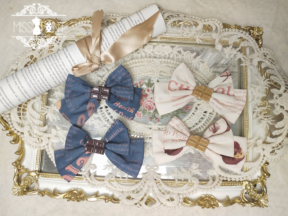 Miss Point - Chocolate Daily Lolita Bow KC Brooch ivory color hairclip (one pair)