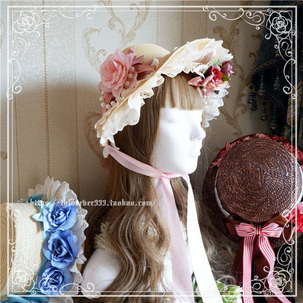 Fox Cherry~Sweet Lolita Bow Straw Hat   