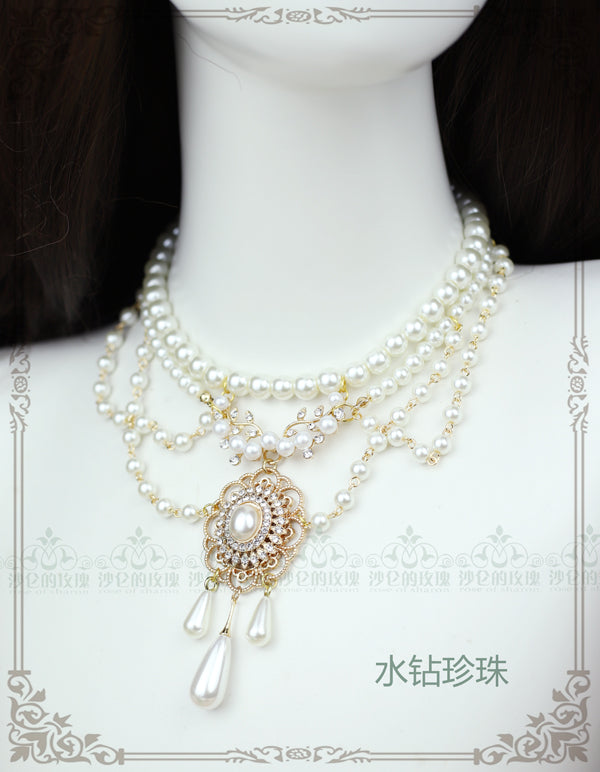Rose of Sharon~Theresa~Vintage Wedding Lolita Necklace drop pearl  