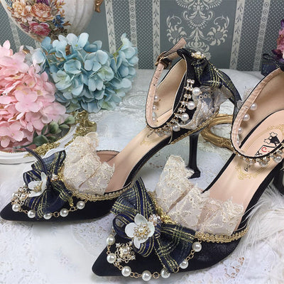 One Night~Pointy Toe Wedding Bride Lolita Heels 34 black 