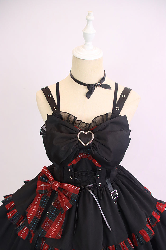 Alice Girl~Black Lolita Dress~Little Spicy Plaid JSK Dress   