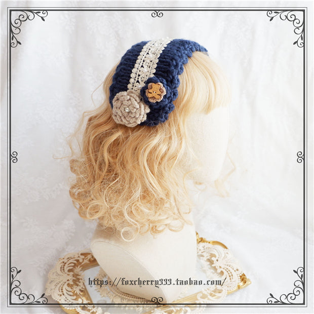 Fox Cherry~Vintage Pastoral Handmade Knitting Flower Hairband   