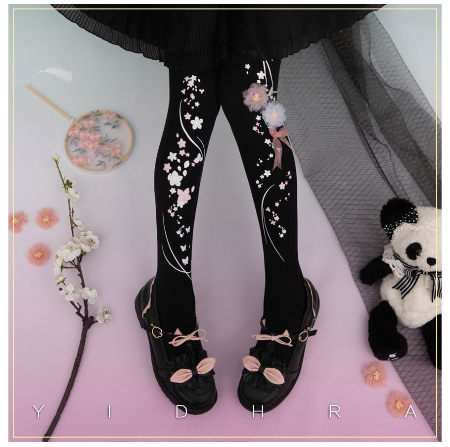 Yidhra ~ 3D Print Chinese Qi Lolita Pantyhose free size black 120D upgraded version 2982:30497