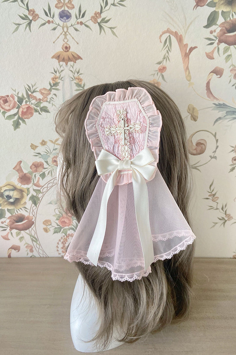 Alice Girl - Cross Maiden - Gothic Lolita Hair Clips Veil Headbow Pink