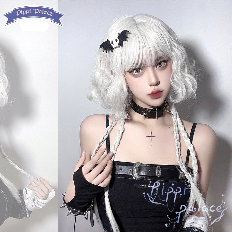 Pippi Palace - Lolita Curly Wig White Braid Wig arbee white wig only