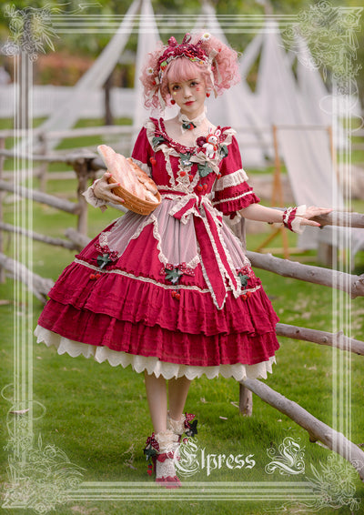 Elpress L~Sweet Charlie~Strawberry Country Lolita Pastoral OP   