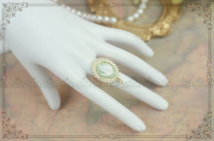 Rose of Sharon - Cameo Lolita Pearl Rings 4 Colors light green