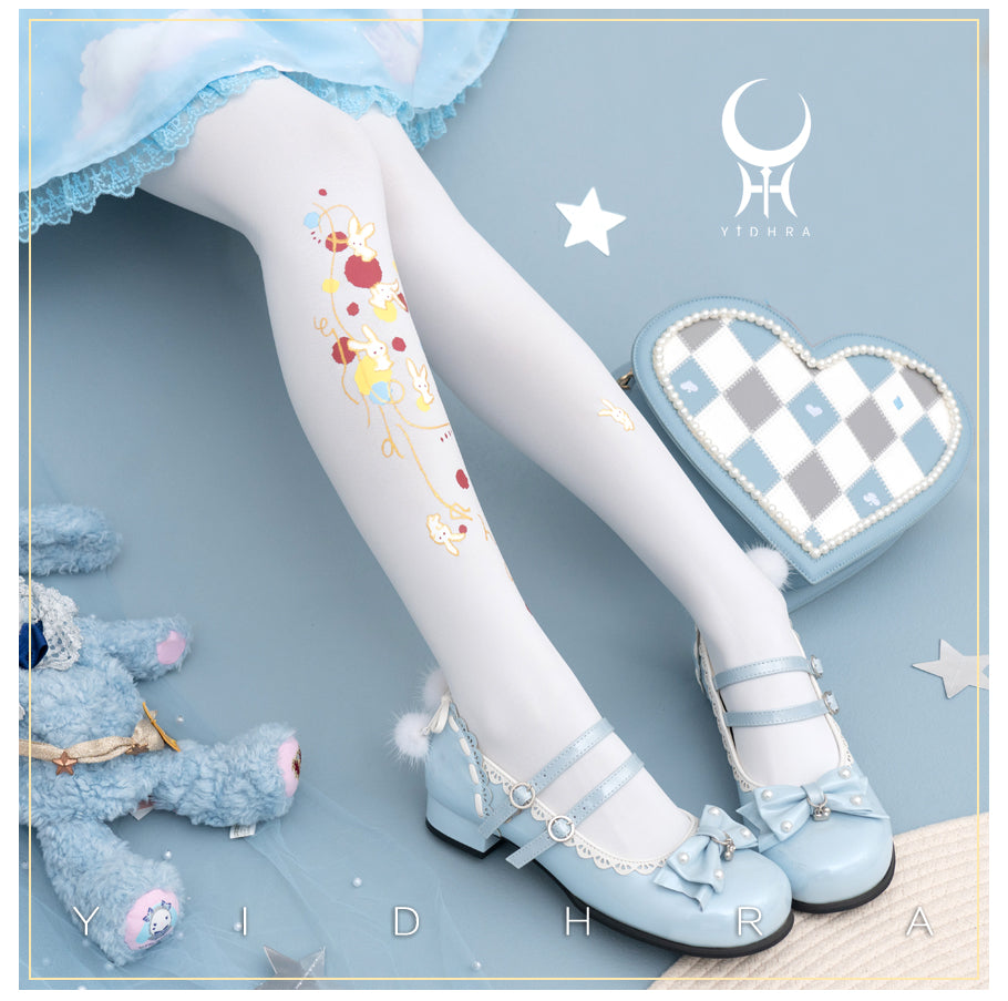 Yidhra~Rabbits~Lolita Accessory Printed Pantyhose white(velvet) free size 