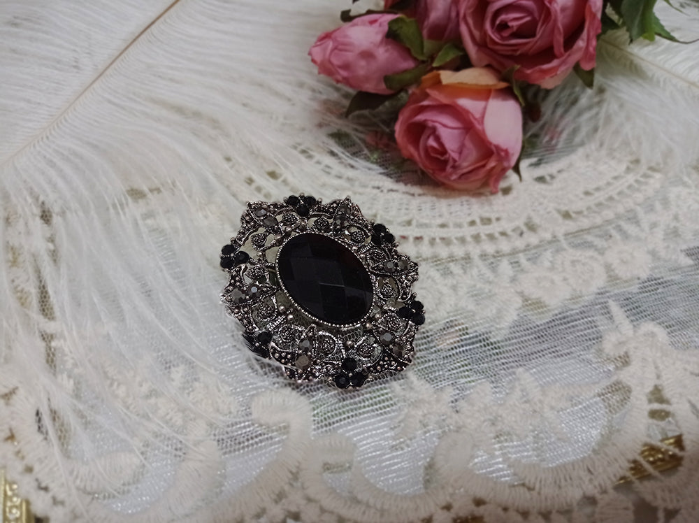 Miss Point - French Rose - Lolita Brooch and Waist Tie black diamond brooch