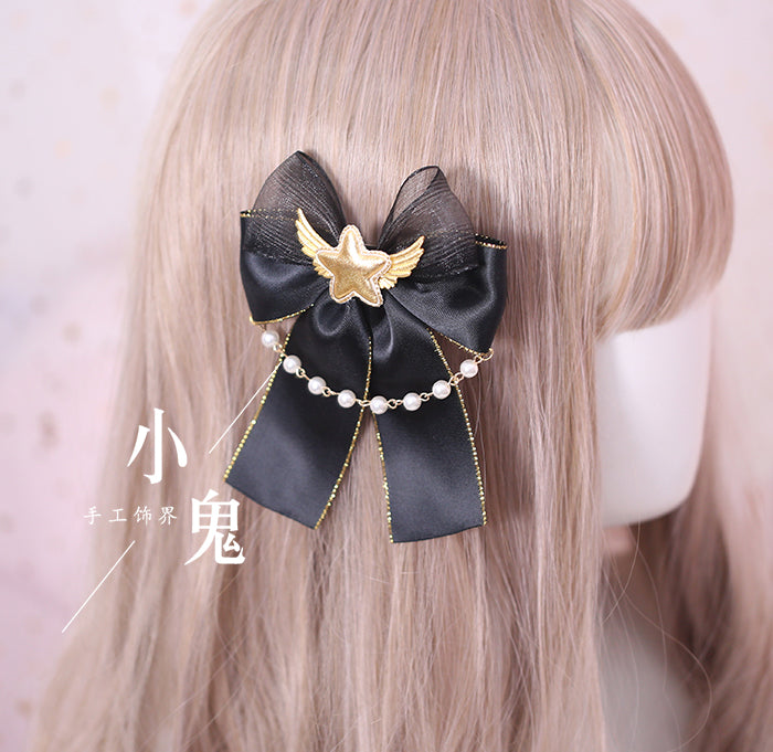 Xiaogui~Gothic Accessories Lolita Bow KC Hairclip No.4 wing star fish mouth clip  