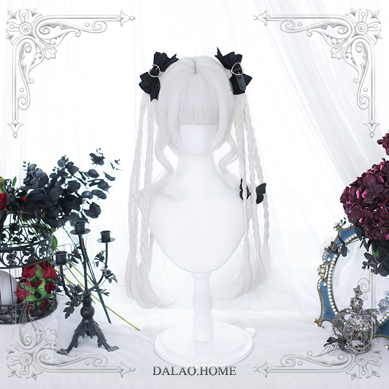 Dalao Home~Lolita Long Ponytail Straight White Wig moonlight white  