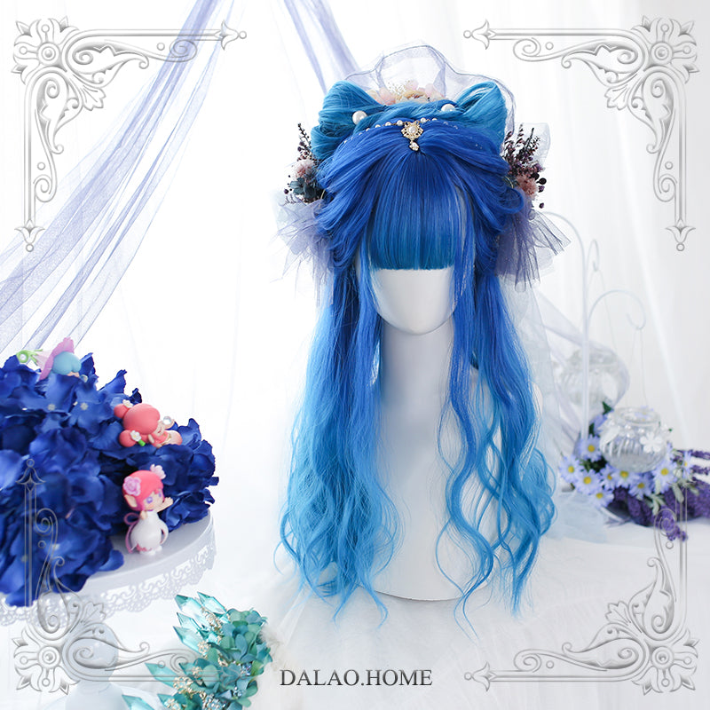 Dalao Home~Mirror Moon~Long Curly Irregular Lolita Wig mirro moon*amazing blue wig  