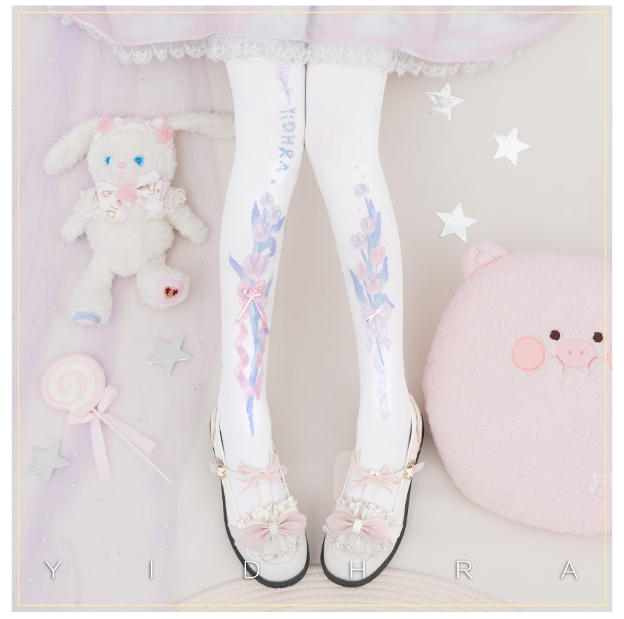 Yidhra~Tulip Forever~Spring Lolita Accessory Classical Pantyhose pink-velvet free size 