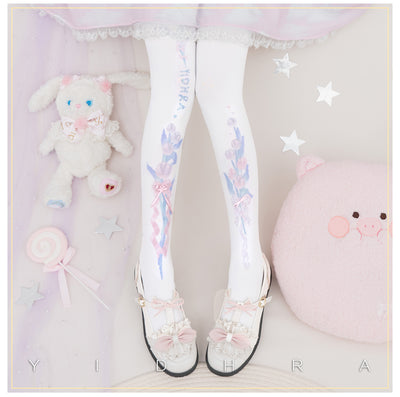 Yidhra~Tulip Forever~Spring Lolita Accessory Classical Pantyhose pink-velvet free size 