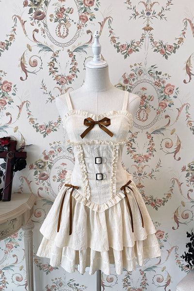 Alice Girl~Gothic Lolita Jumper Dress~The Hunter JSK Multicolor XS ivory coffee bow (JSK) 