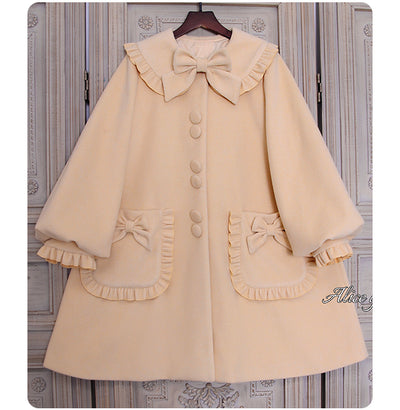 Alice Girl~ Long Wool Lolita Winter Coat XS cream yellow 