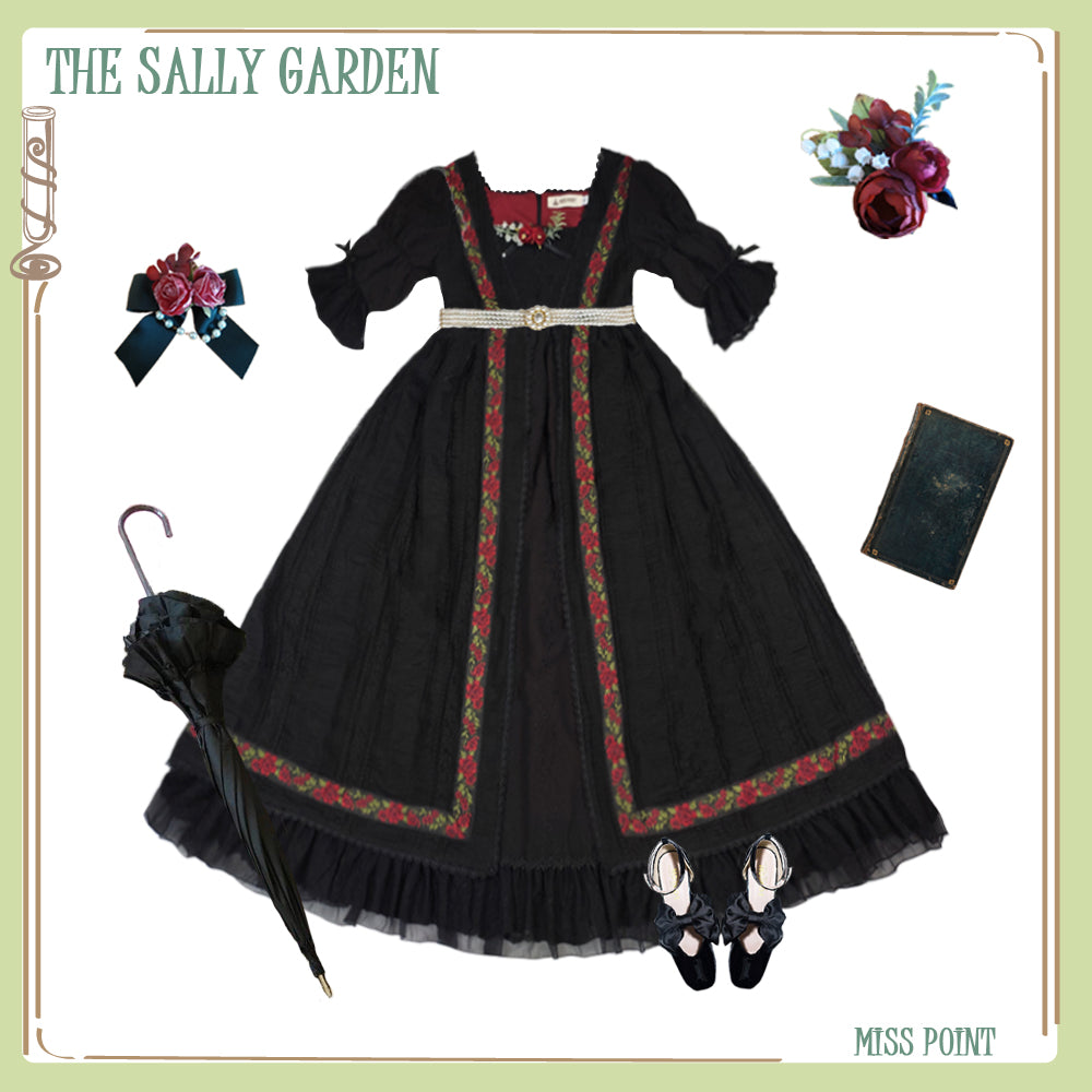 Miss Point~The Sally Gardens~Elegant Lolita Lotus Sleeves OP Dress (XS / black) 8500:158008