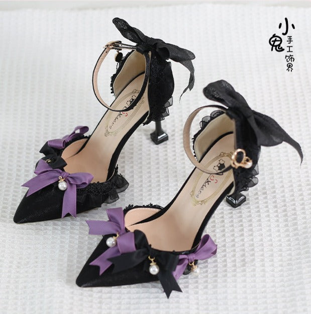 Xiaogui~Black Purple Pointed Toe Classic Lolita High Heels   