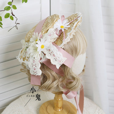 (BuyForMe) Xiaogui~Flower Lolita Tea Party Straw Hat Suitable for both adults and children (with clips) korea pink 