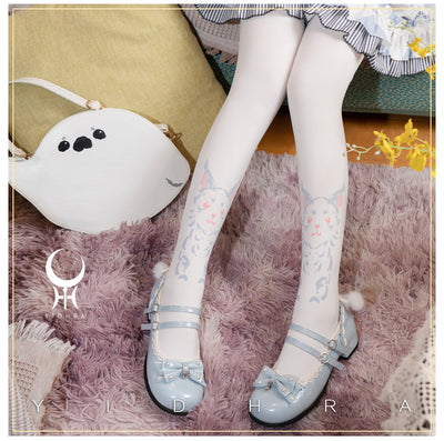 Yidhra~Velvet Cat Double Printed Lolita Pantyhose freesize 120D white 