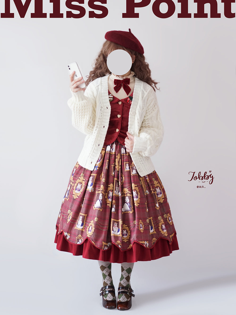 Miss Point~Christmas Preppy Style Velvet Lolita SK Vest Set   