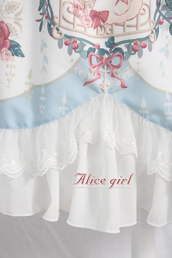 Alice Girl~Dream in Cage~Birds Flowers Print Sweet Lolita Dress   