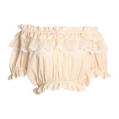 ZhiJinYuan - Elegant Lolita Shirt Open Shoulder Blouse One Size ivory