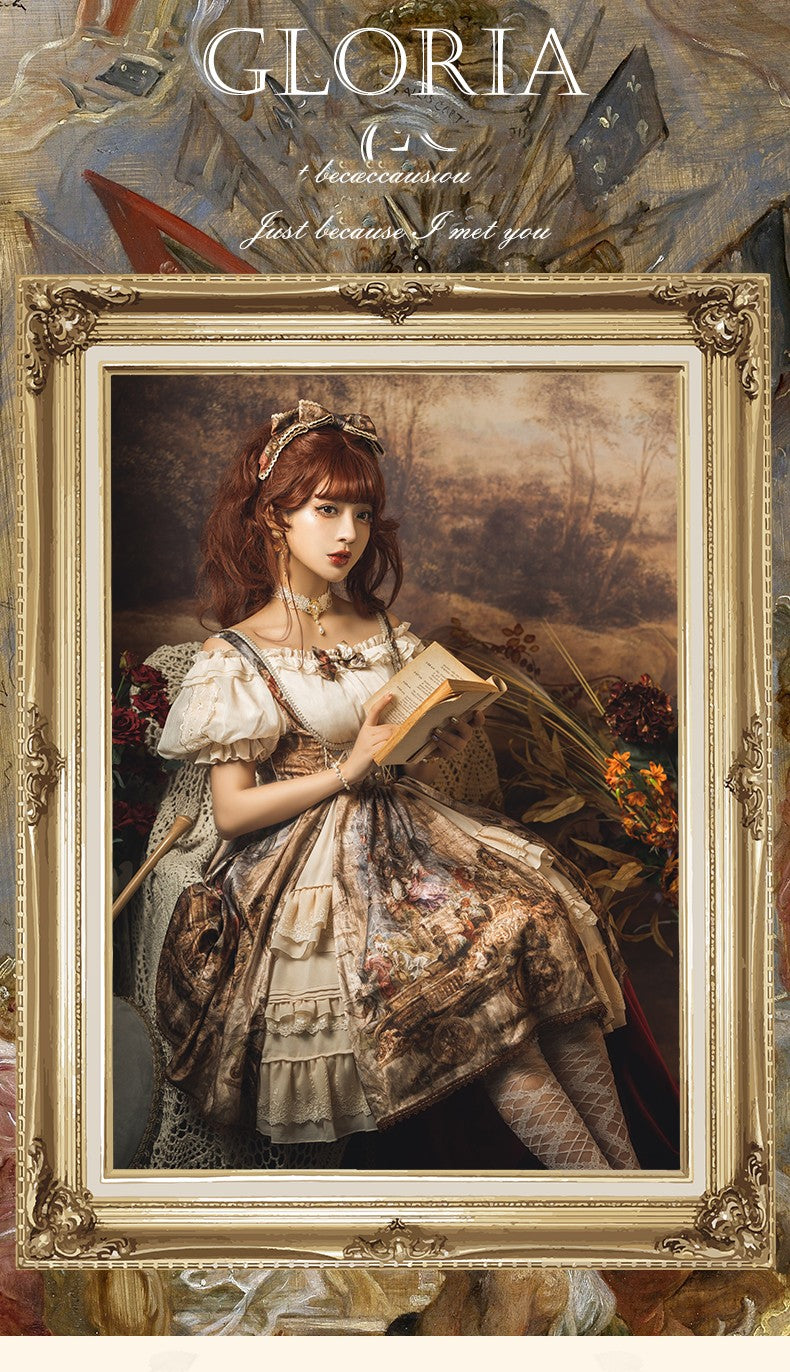 YingLuoFu - Cloria - Classic Oil Paiting Print Lolita JSK
