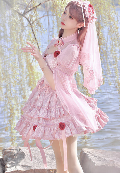 Alice Girl~Bloody Rose~Gothic Lolita Dress JSK Set XS pink set 2 