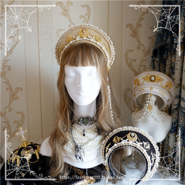 Fox Cherry--Lolita Palace Retro Head Ornament Hair Crown beige (chain is detachable)