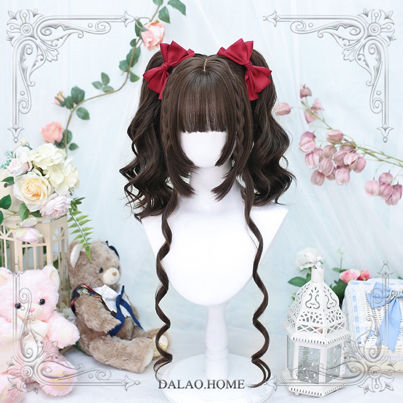 Dalao Home~Kawaii Lolita Natural Double Ponytail JK Short Wig dark brown with hair net  
