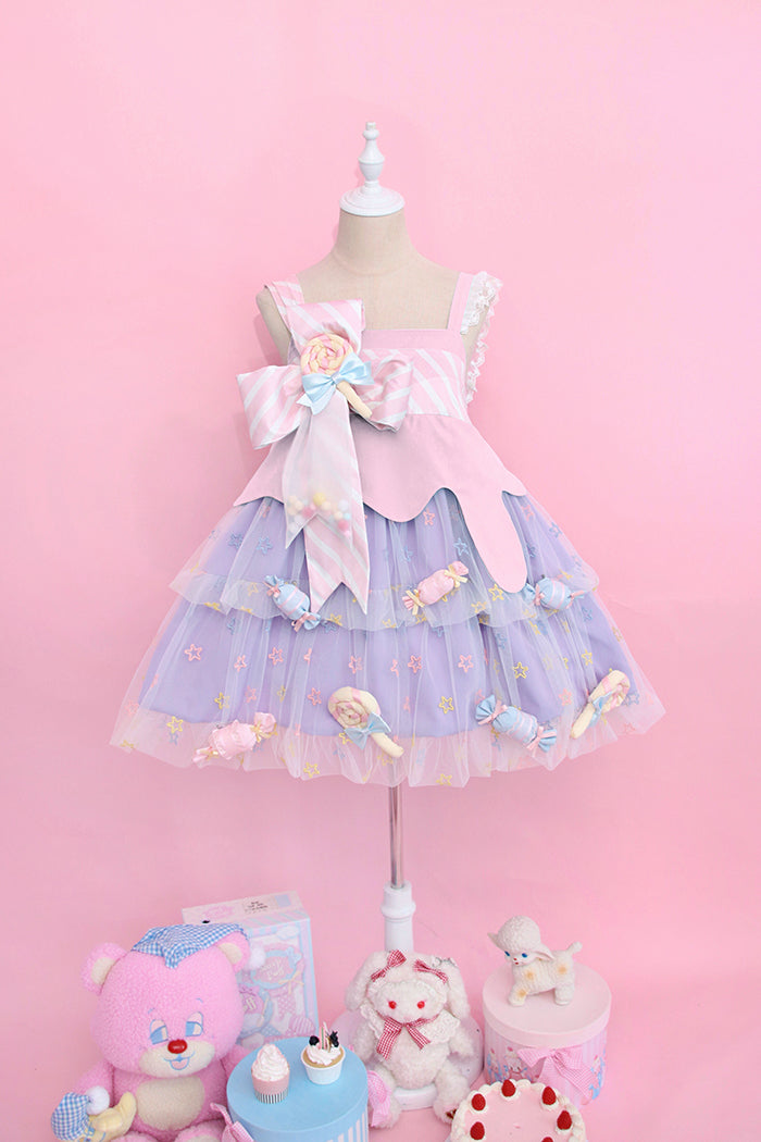 Alice Girl~Rainbow Candy Kawaii Lolita JSK Dress XS pink and purple JSK 