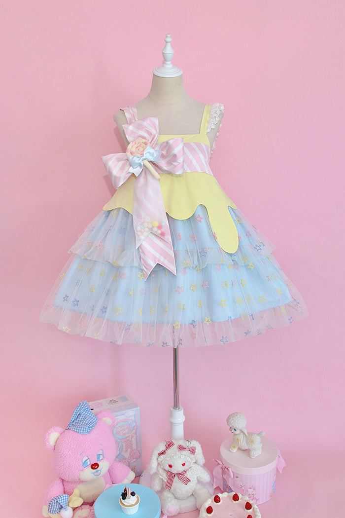 Alice Girl~Rainbow Candy Kawaii Lolita JSK Dress XS yellow and blue JSK 