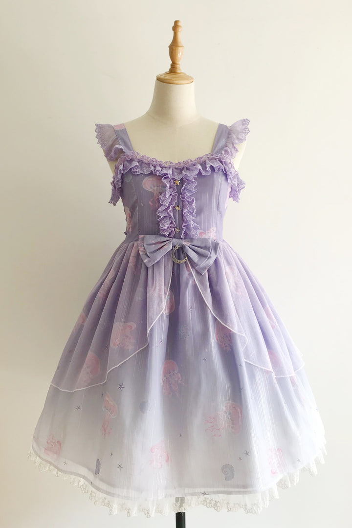 (Buyforme)LilithEye~Jellyfish Meteor~Chiffon Fairy Jellyfish Printed Lolita JSK S type 1 gradient purple+white 