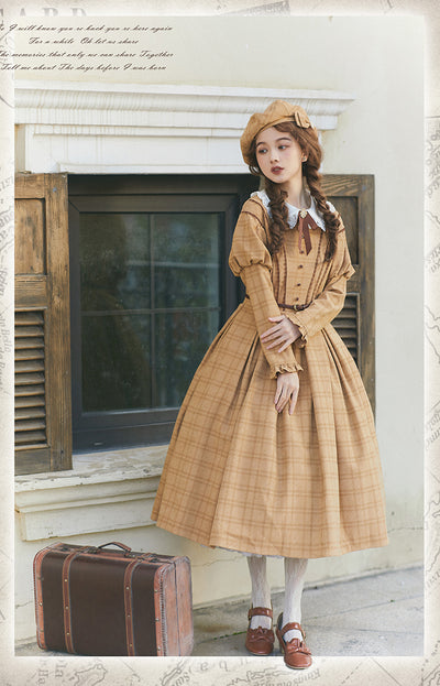 (Buyforme) Avenue Denfer~Gem Book Box~Plaid Classic Lolita OP Dress free size yellow OP 